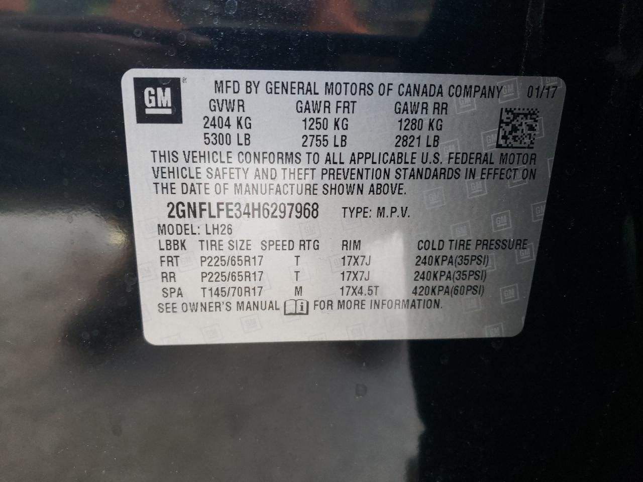 Photo 10 from auction – 2017 CHEVROLET EQUINOX LT with VIN 2GNFLFE34H6297968