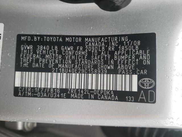 Photo 10 from auction – 2009 TOYOTA CARROLLA with VIN 2T1BU40E29C158939