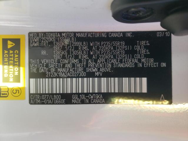 Photo 10 from auction – 2010 LEXUS RX 350 with VIN 2T2ZK1BA2AC027300