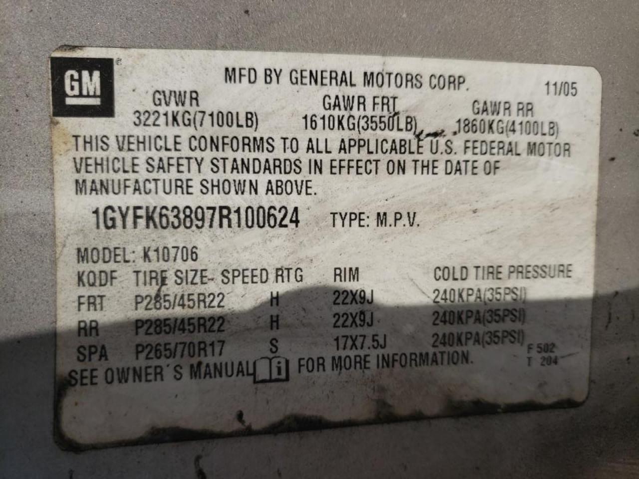 Photo 10 from auction – 2007 CADILLAC ESCALADE L with VIN 1GYFK63897R100624