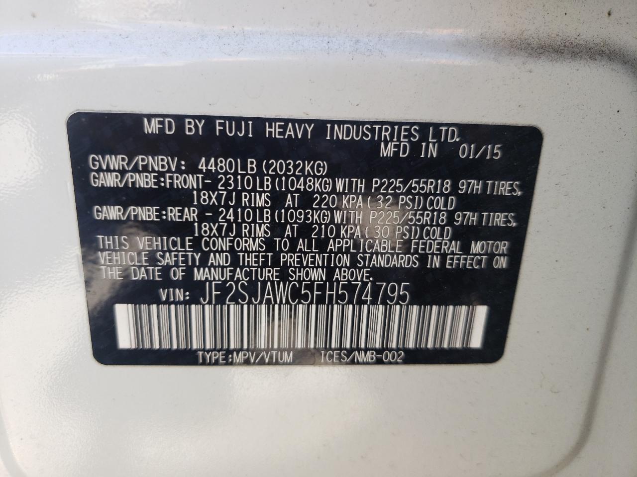 Photo 10 from auction – 2015 SUBARU FORESTER 2 with VIN JF2SJAWC5FH574795