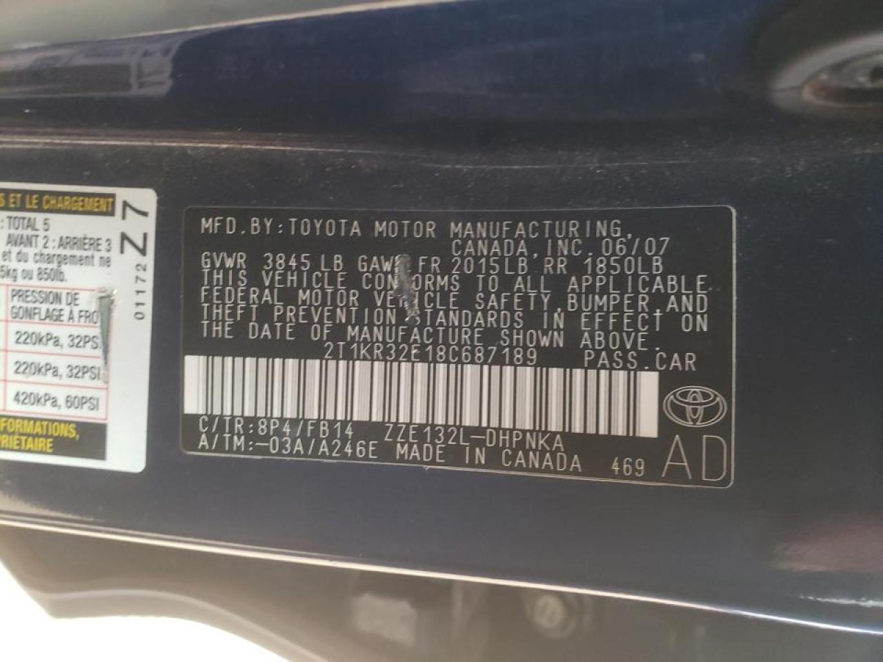 Photo 10 from auction – 2008 TOYOTA MATRIX with VIN 2T1KR32E18C687189