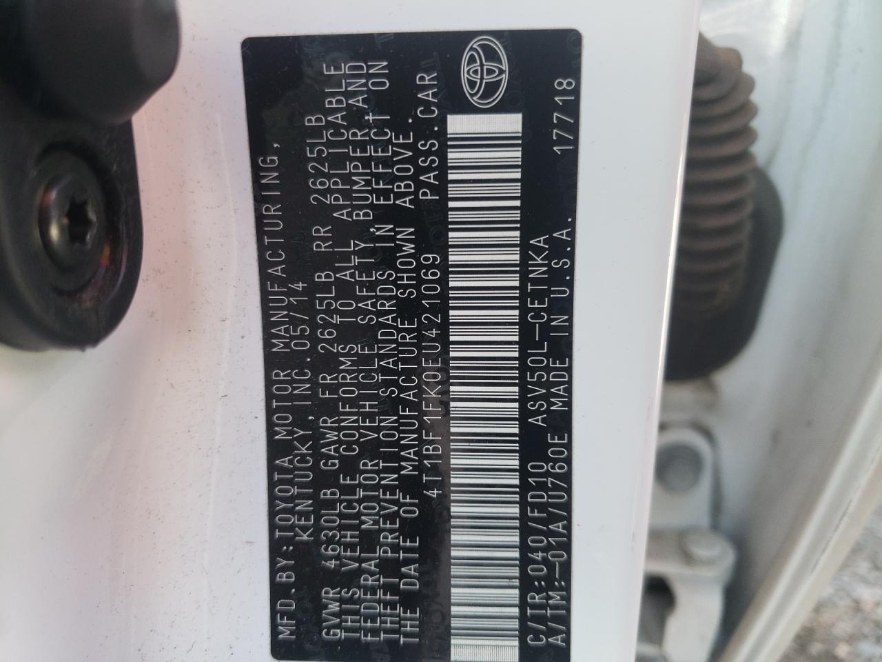 Фото 10 с аукциона – 2014 TOYOTA CAMRY L с VIN 4T1BF1FK0EU421069
