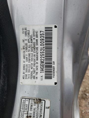 Photo 10 from auction – 2002 HONDA CIVIC LX with VIN 1HGEM22552L009357
