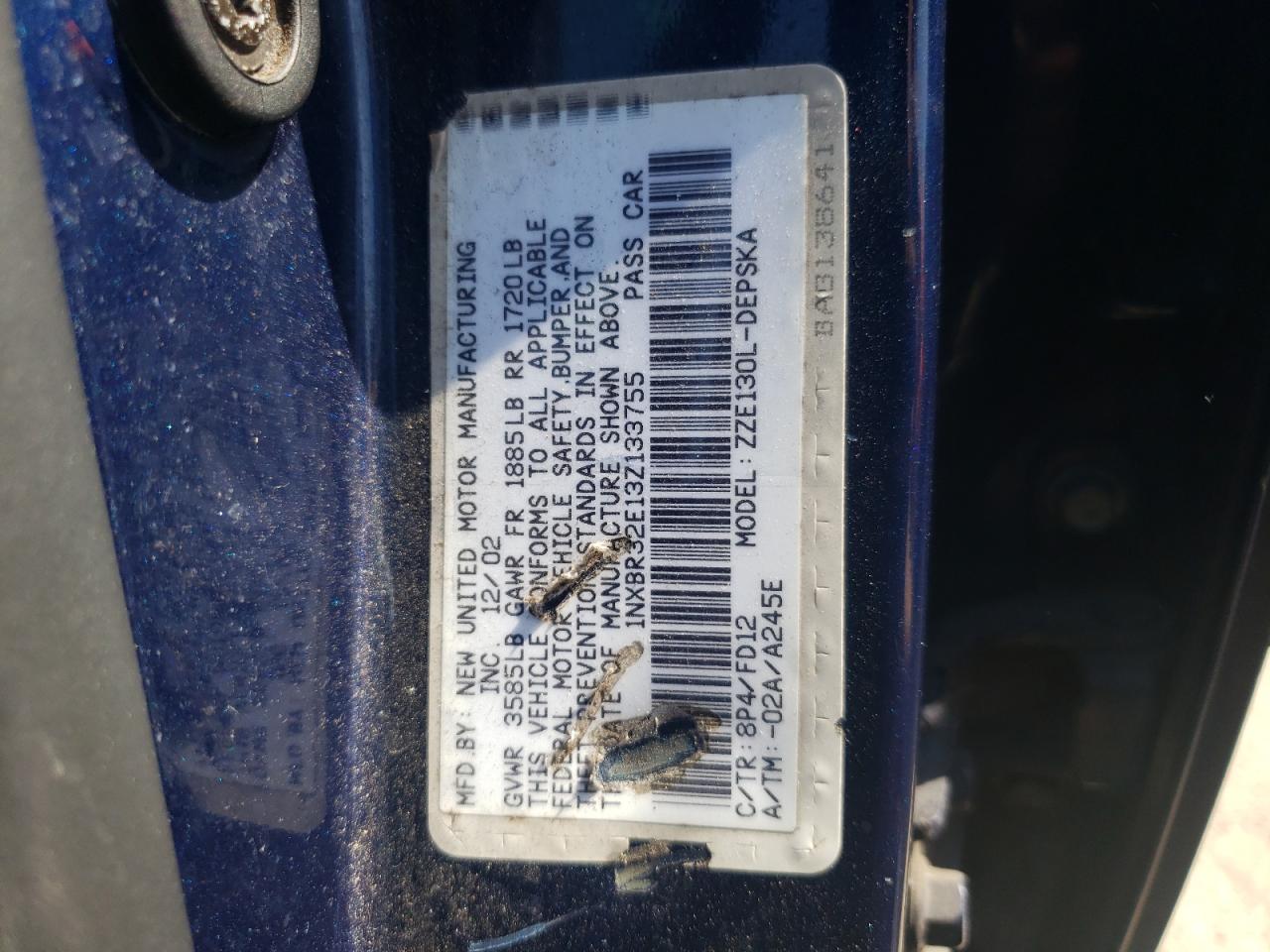 Photo 10 from auction – 2003 TOYOTA COROLLA CE with VIN 1NXBR32E13Z133755