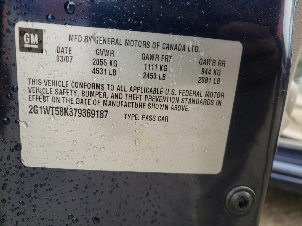 Photo 10 from auction – 2007 CHEVROLET IMPALA with VIN 2G1WT58K379369187