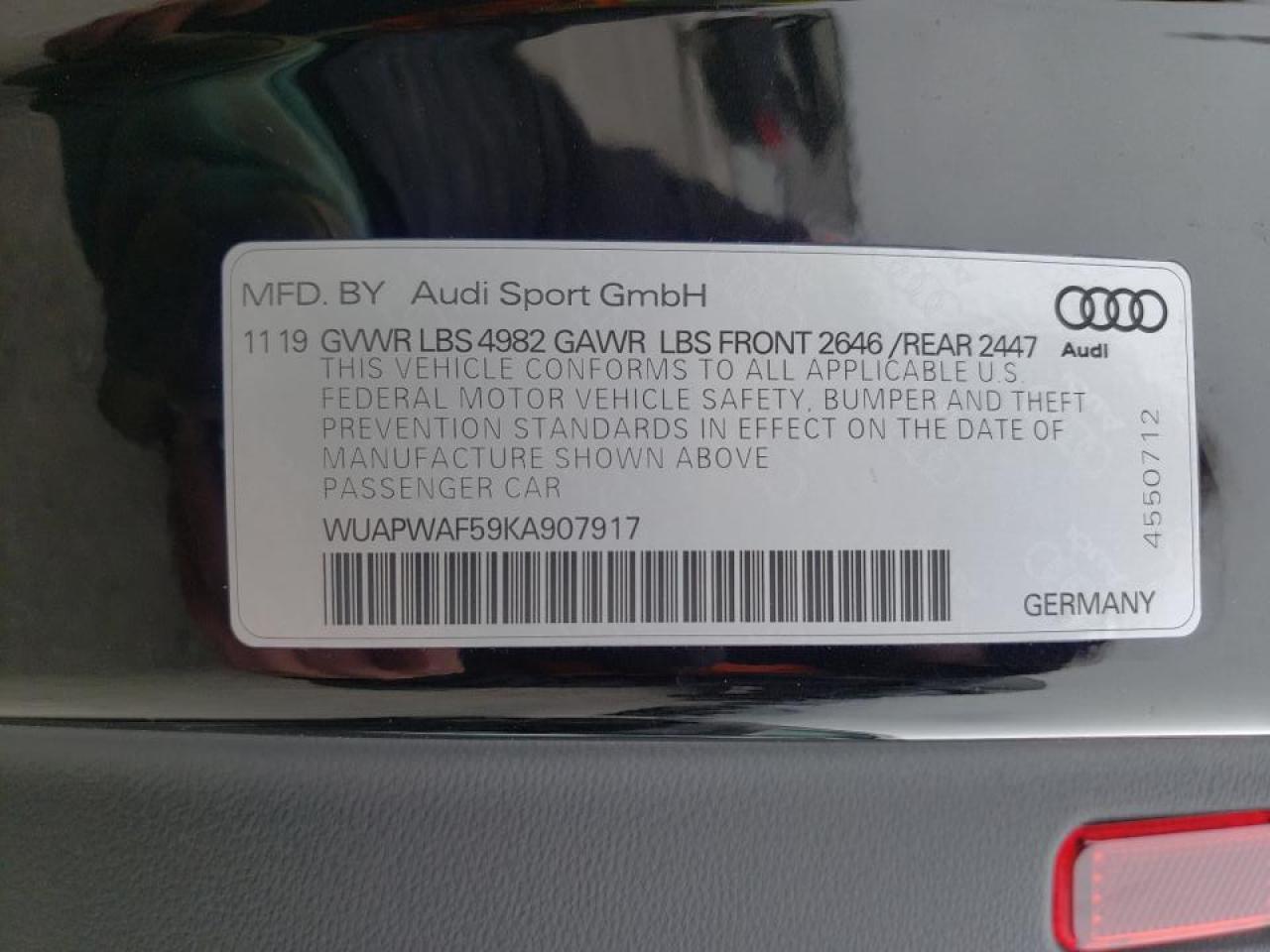 Foto 10 de la subasta – 2019 AUDI RS5 con VIN WUAPWAF59KA907917