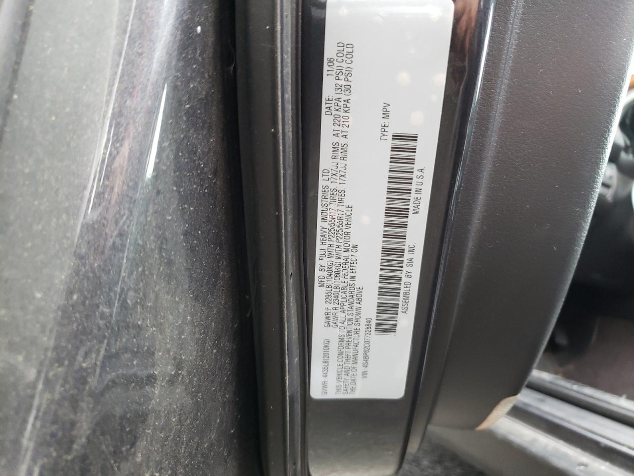 Photo 10 from auction – 2007 SUBARU OUTBACK OU with VIN 4S4BP62C077328840