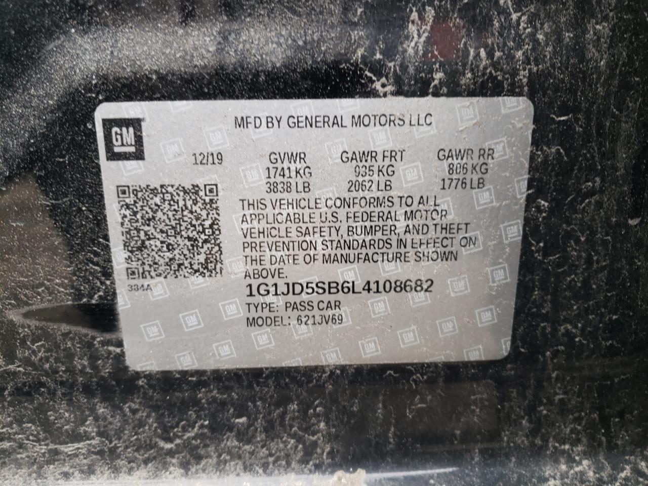 Photo 10 from auction – 2020 CHEVROLET SONIC LT with VIN 1G1JD5SB6L4108682