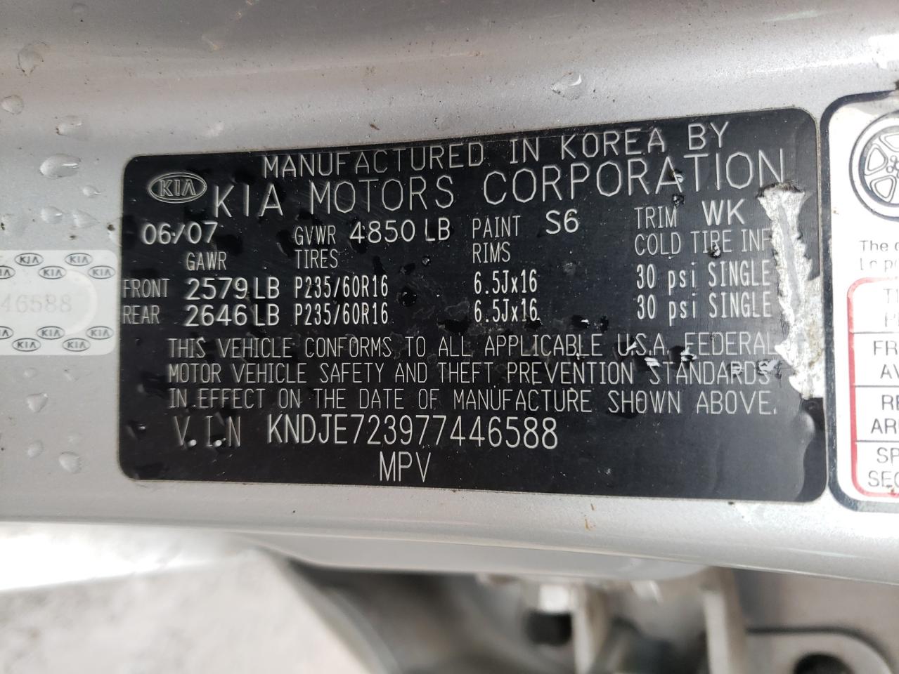 Photo 10 from auction – 2007 KIA SPORTAGE E with VIN KNDJE723977446588