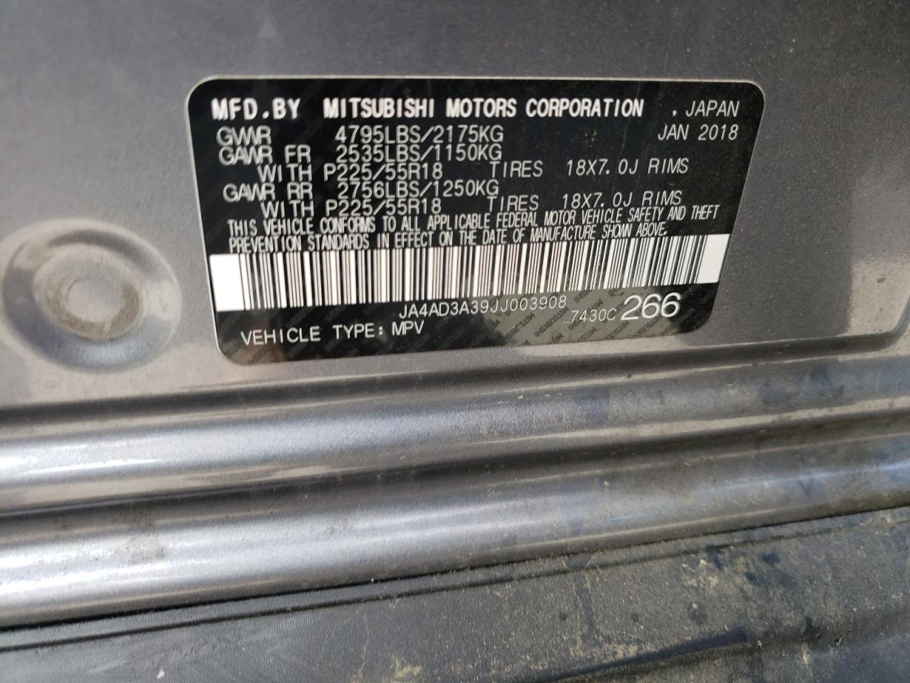 Photo 10 from auction – 2018 MITSUBISHI OUTLANDER with VIN JA4AD3A39JJ003908