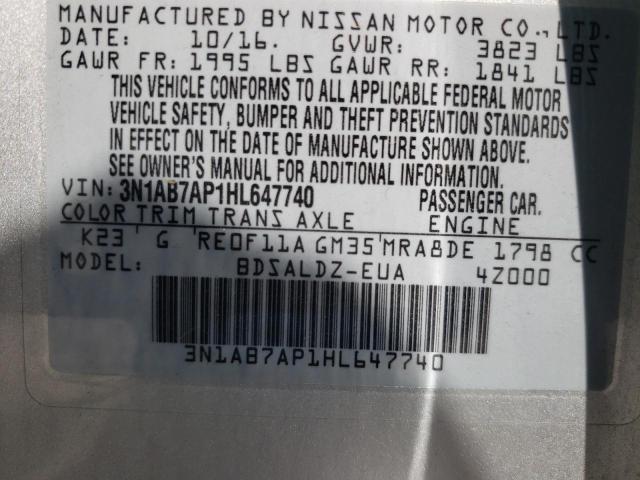Photo 10 from auction – 2017 NISSAN SENTRA S with VIN 3N1AB7AP1HL647740