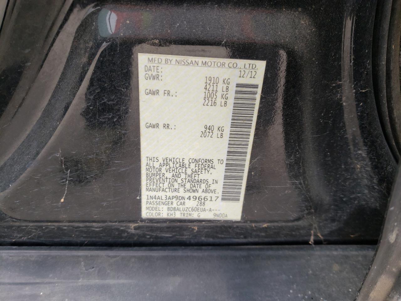 Photo 10 from auction – 2013 NISSAN ALTIMA 2.5 with VIN 1N4AL3AP9DN496617