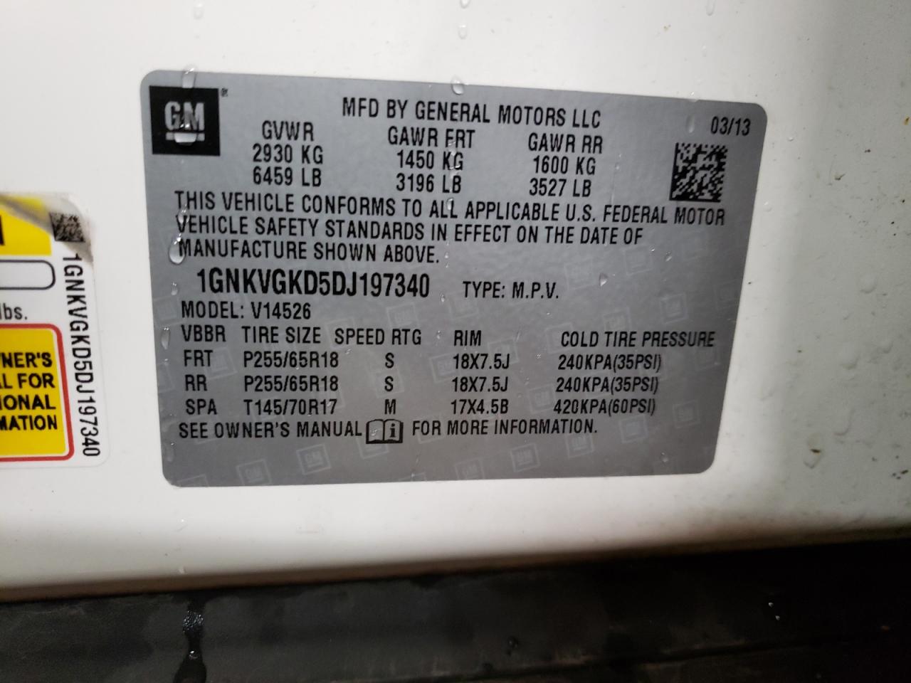 Photo 10 from auction – 2013 CHEVROLET TRAVERSE L with VIN 1GNKVGKD5DJ197340
