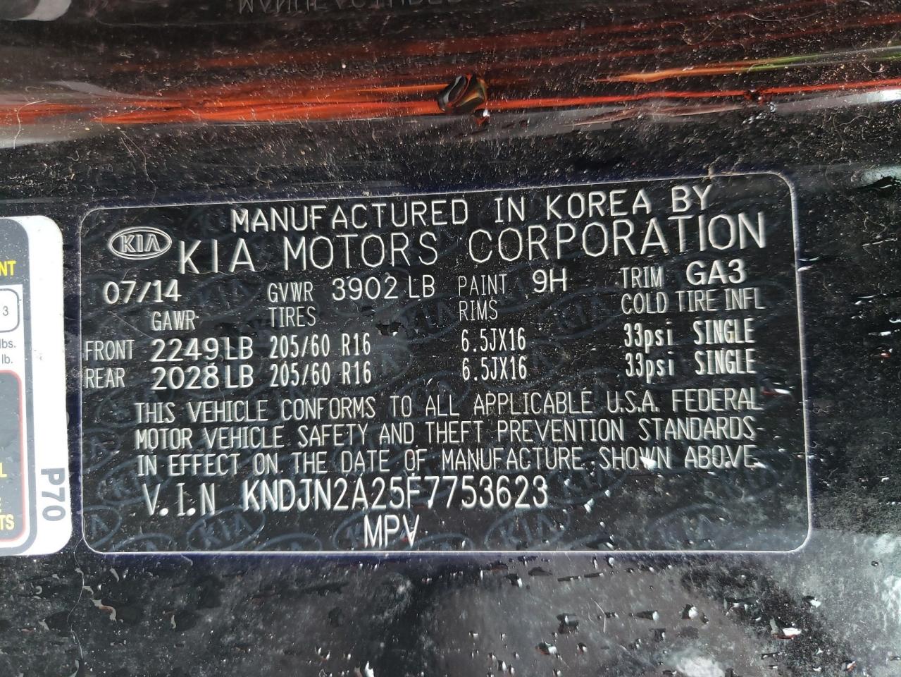 Photo 10 from auction – 2015 KIA SOUL with VIN KNDJN2A25F7753623