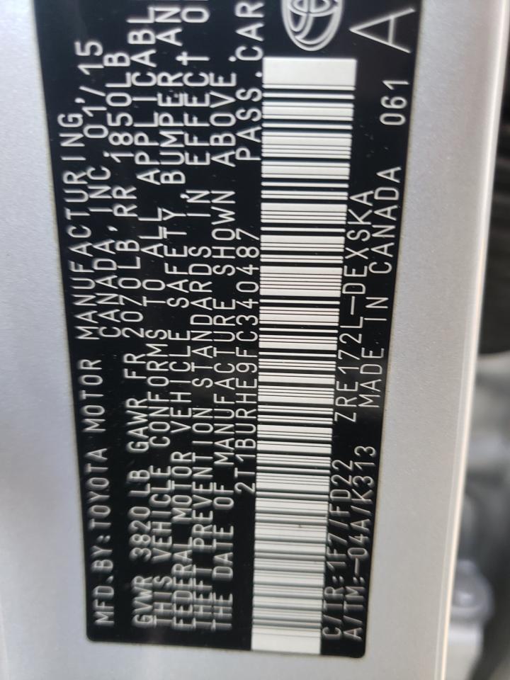 Photo 10 from auction – 2015 TOYOTA COROLLA L with VIN 2T1BURHE9FC340487