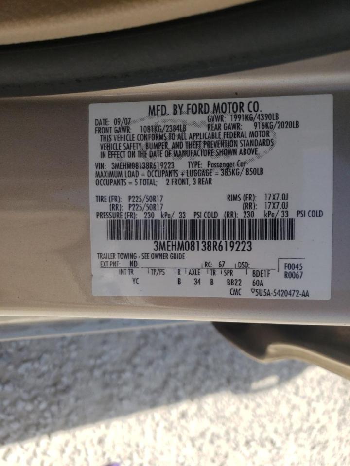 Photo 10 from auction – 2008 MERCURY MILAN PREM with VIN 3MEHM08138R619223