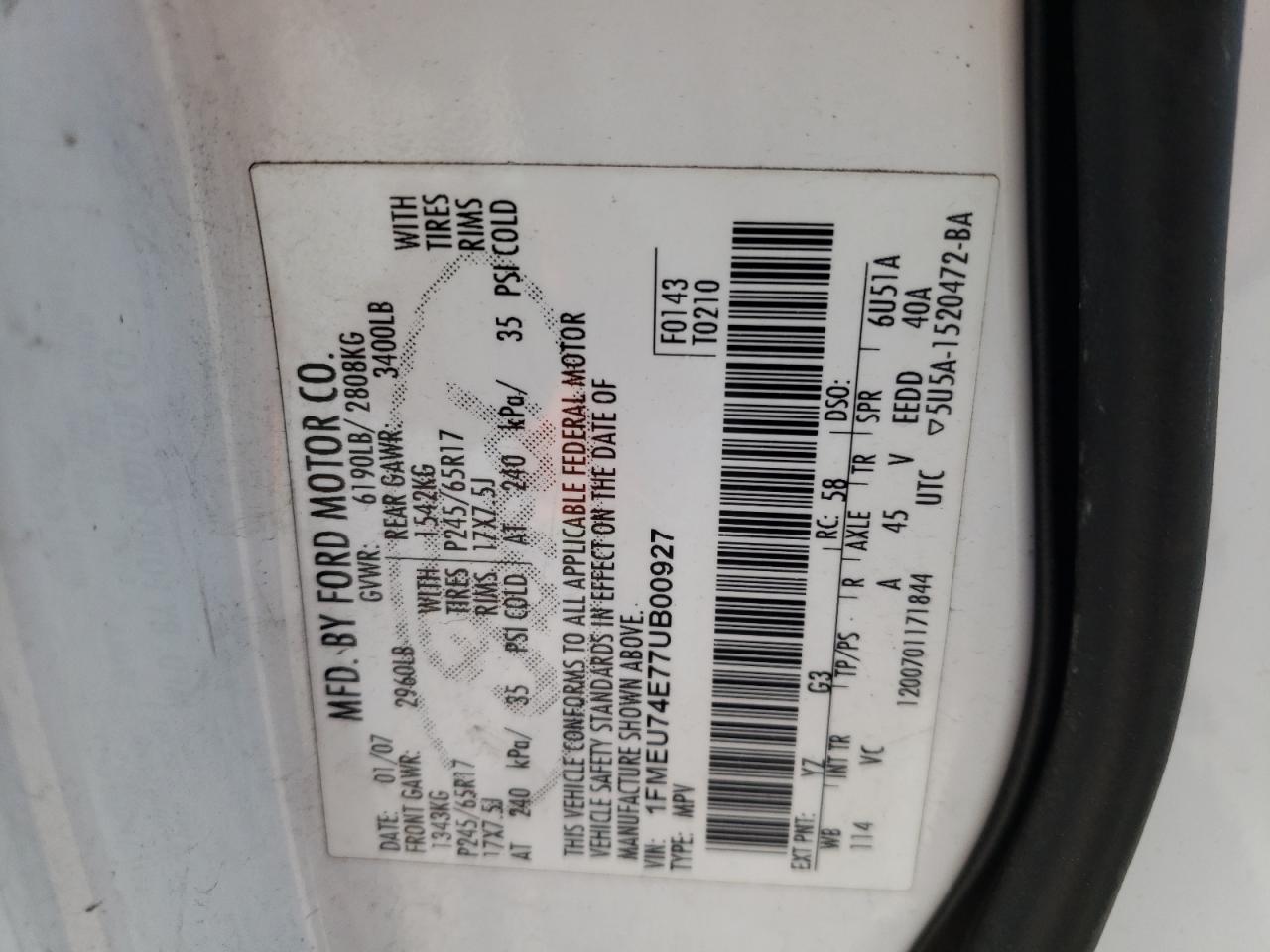 Photo 10 from auction – 2007 FORD EXPLORER E with VIN 1FMEU74E77UB00927