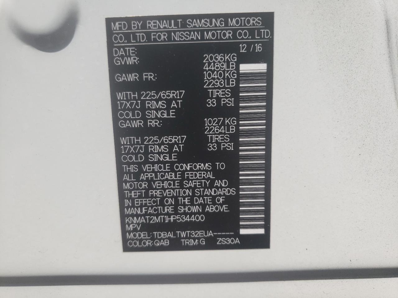 Photo 10 from auction – 2017 NISSAN ROGUE S with VIN KNMAT2MT1HP534400