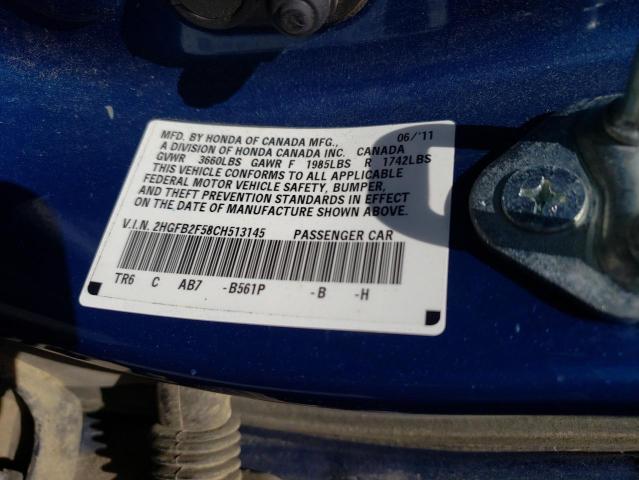 Photo 10 from auction – 2012 HONDA CIVIC LX with VIN 2HGFB2F58CH513145