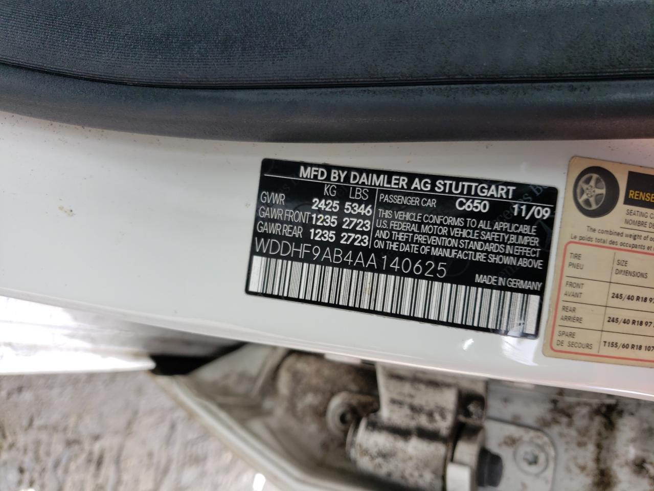 Photo 10 from auction – 2010 MERCEDES-BENZ E 550 4MAT with VIN WDDHF9AB4AA140625