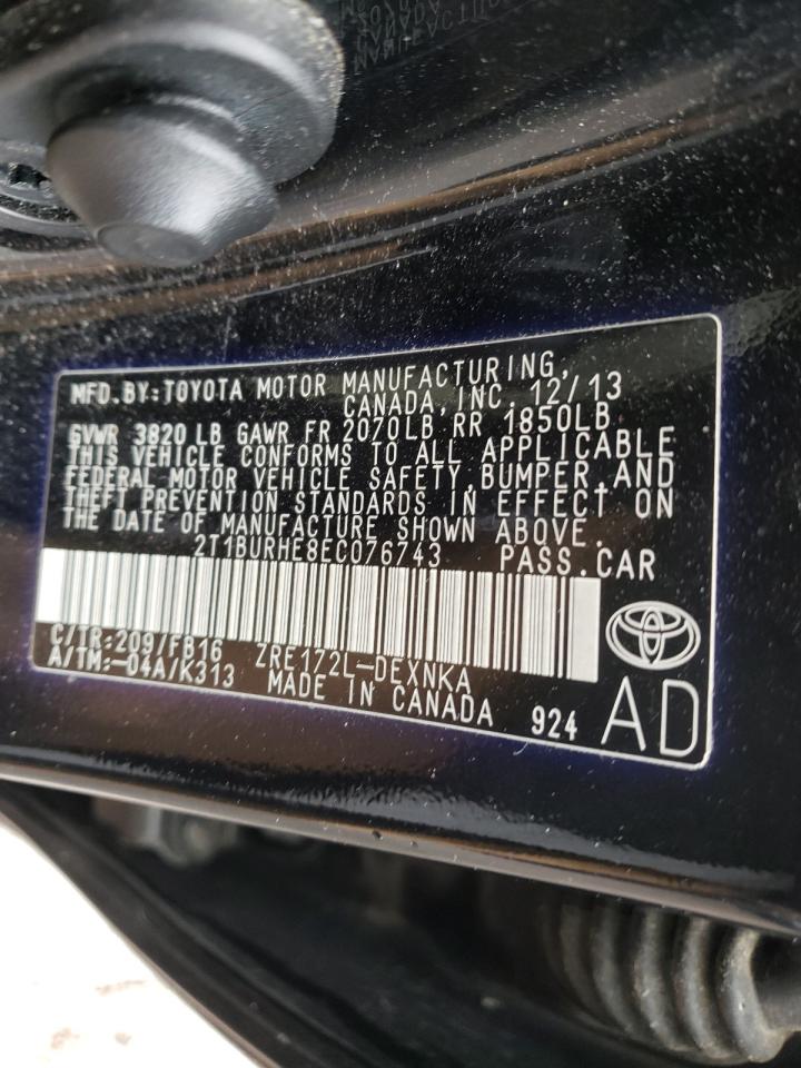 Photo 10 from auction – 2014 TOYOTA COROLLA L with VIN 2T1BURHE8EC076743