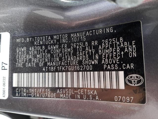 Photo 10 from auction – 2016 TOYOTA CAMRY LE with VIN 4T1BF1FK7GU162700