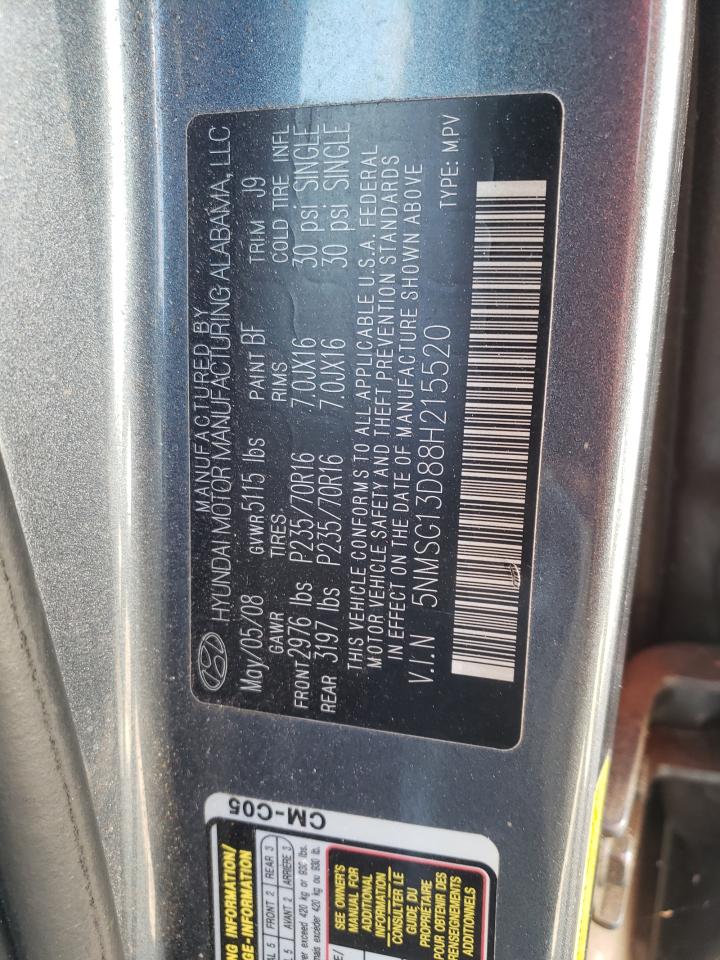 Photo 10 from auction – 2008 HYUNDAI SANTA FE G with VIN 5NMSG13D88H215520