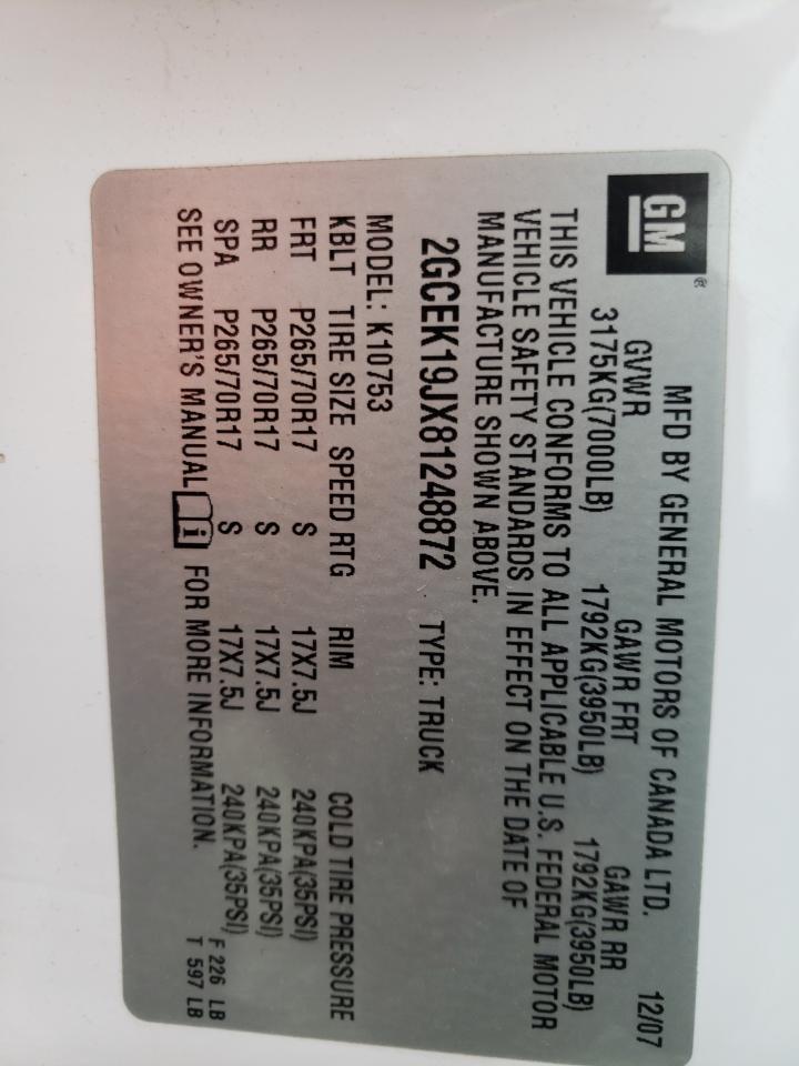 Photo 10 from auction – 2008 CHEVROLET SILVRK1500 with VIN 2GCEK19JX81248872