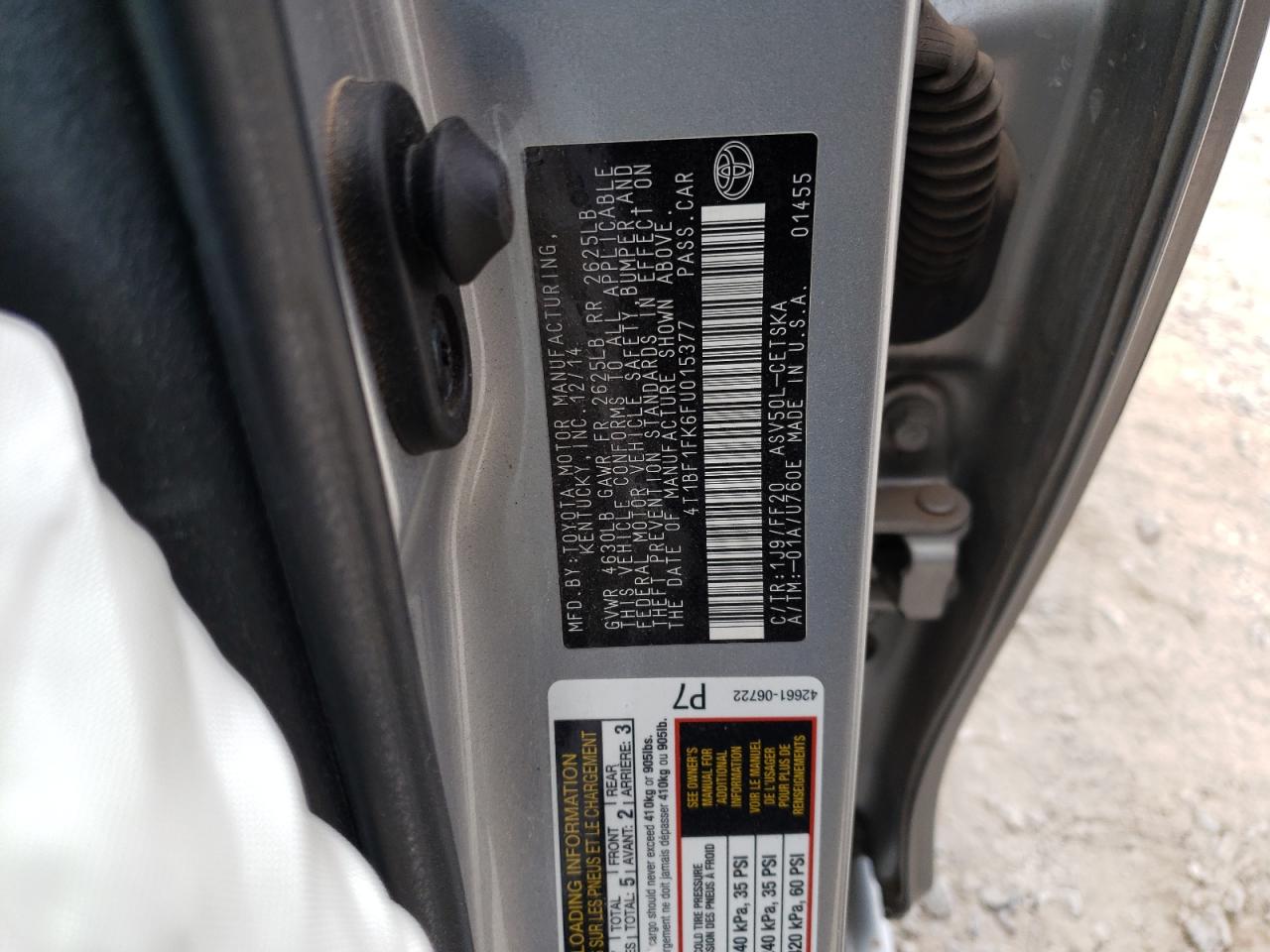 Photo 10 from auction – 2015 TOYOTA CAMRY LE with VIN 4T1BF1FK6FU015377