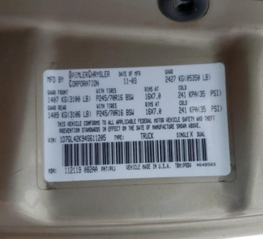 Photo 10 from auction – 2004 DODGE DAKOTA SLT with VIN 1D7GL42K94S611205
