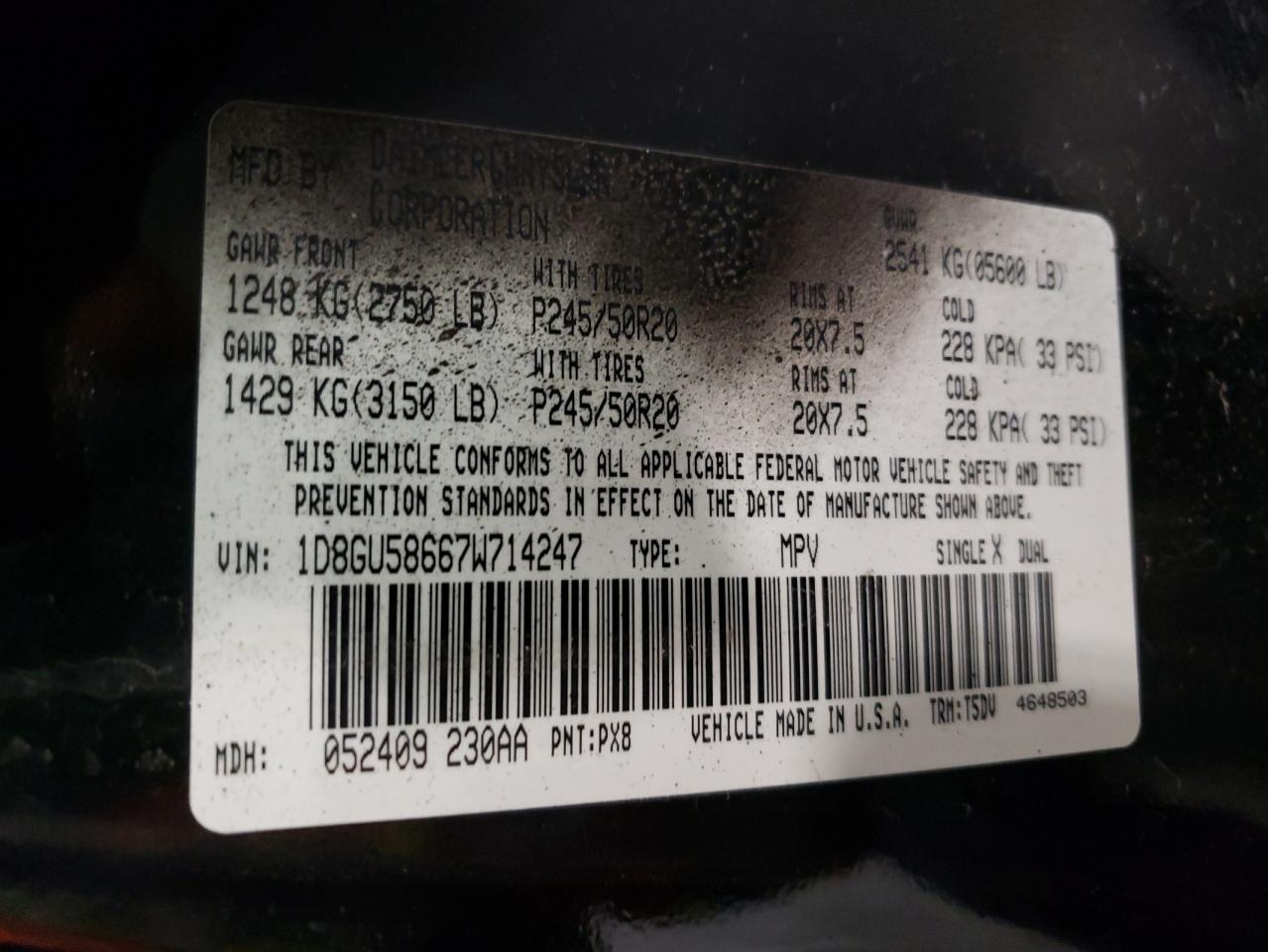 Photo 10 from auction – 2007 DODGE NITRO R/T with VIN 1D8GU58667W714247
