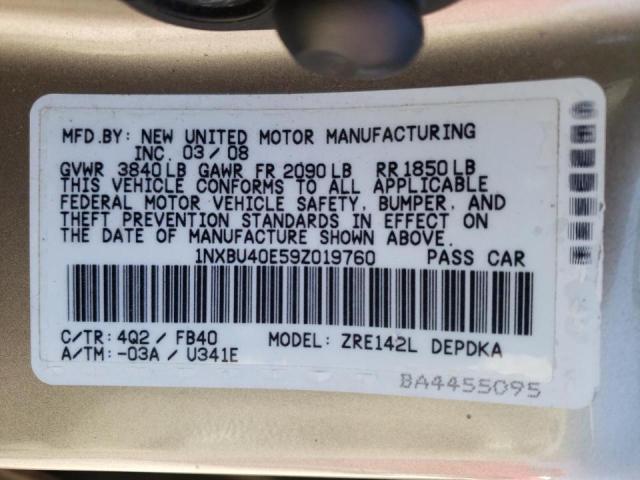 Photo 10 from auction – 2009 TOYOTA COROLLA BA with VIN 1NXBU40E59Z019760