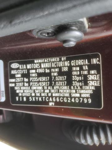 Photo 10 from auction – 2012 KIA SORENTO BA with VIN 5XYKTCA66CG240799