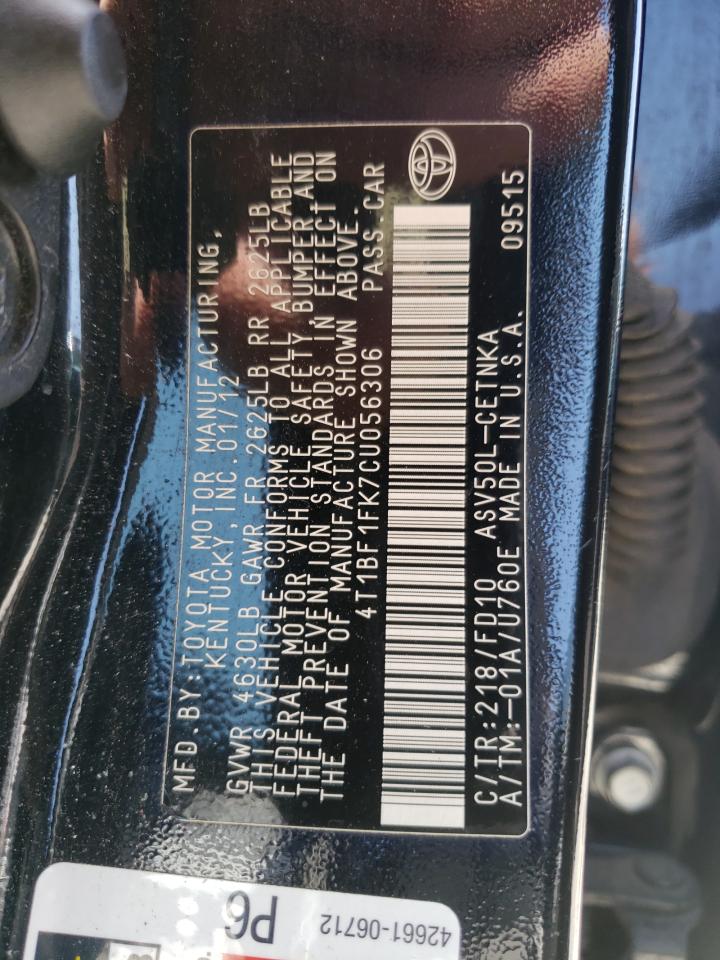 Photo 10 from auction – 2012 TOYOTA CAMRY BASE with VIN 4T1BF1FK7CU056306
