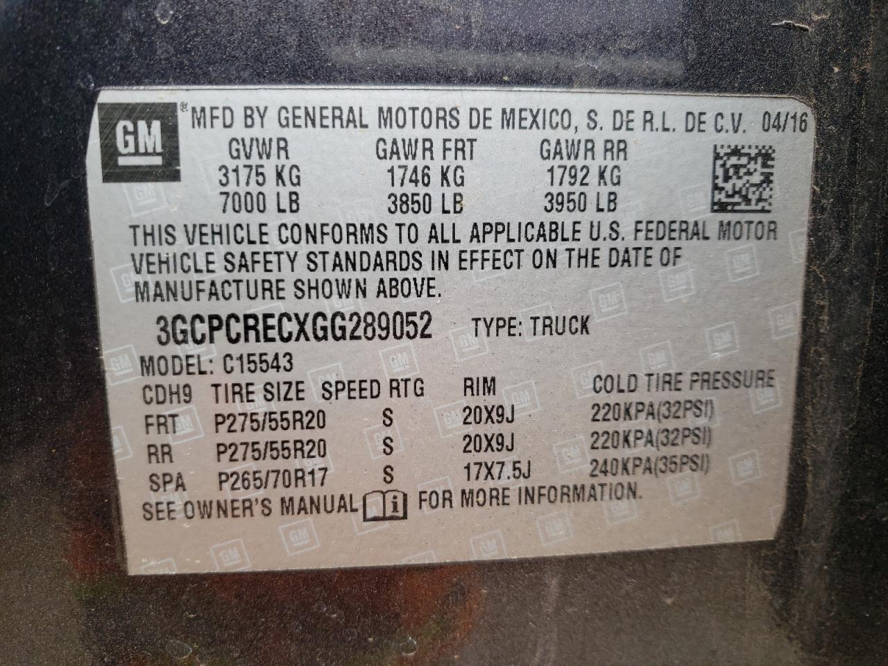 Photo 10 from auction – 2016 CHEVROLET SILVERADO with VIN 3GCPCRECXGG289052