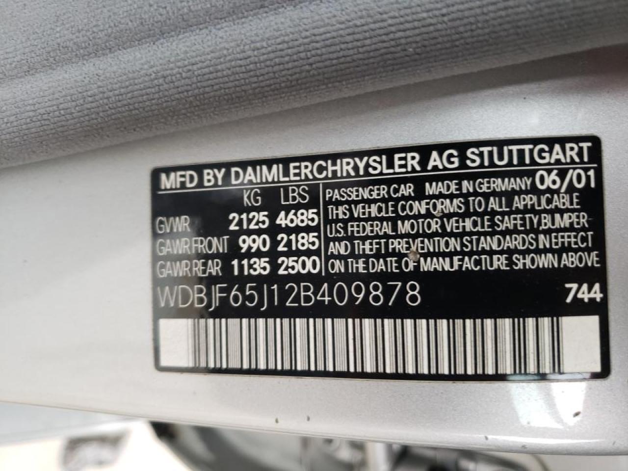 Photo 10 from auction – 2002 MERCEDES-BENZ E 320 with VIN WDBJF65J12B409878