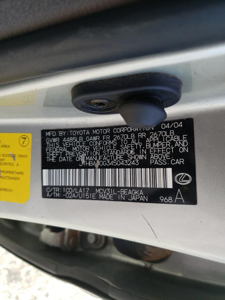 Photo 10 from auction – 2004 LEXUS ES 330 with VIN JTHBA30G345043243