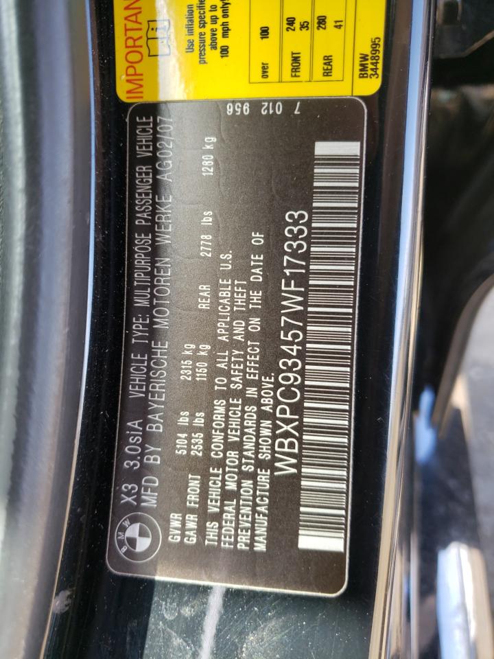 Photo 10 from auction – 2007 BMW X3 3.0SI with VIN WBXPC93457WF17333