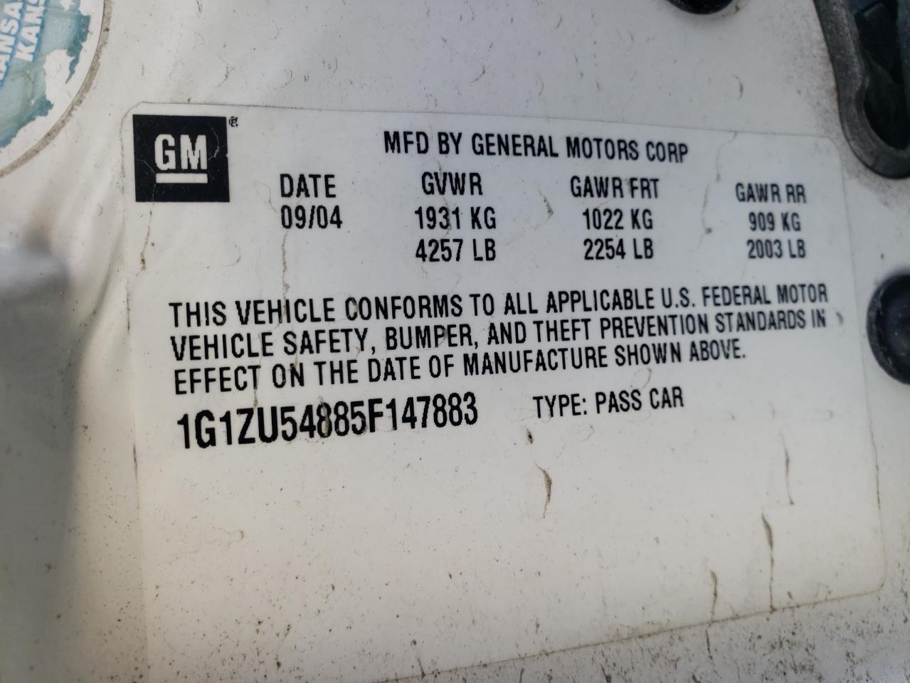 Photo 10 from auction – 2005 CHEVROLET MALIBU LT with VIN 1G1ZU54885F147883