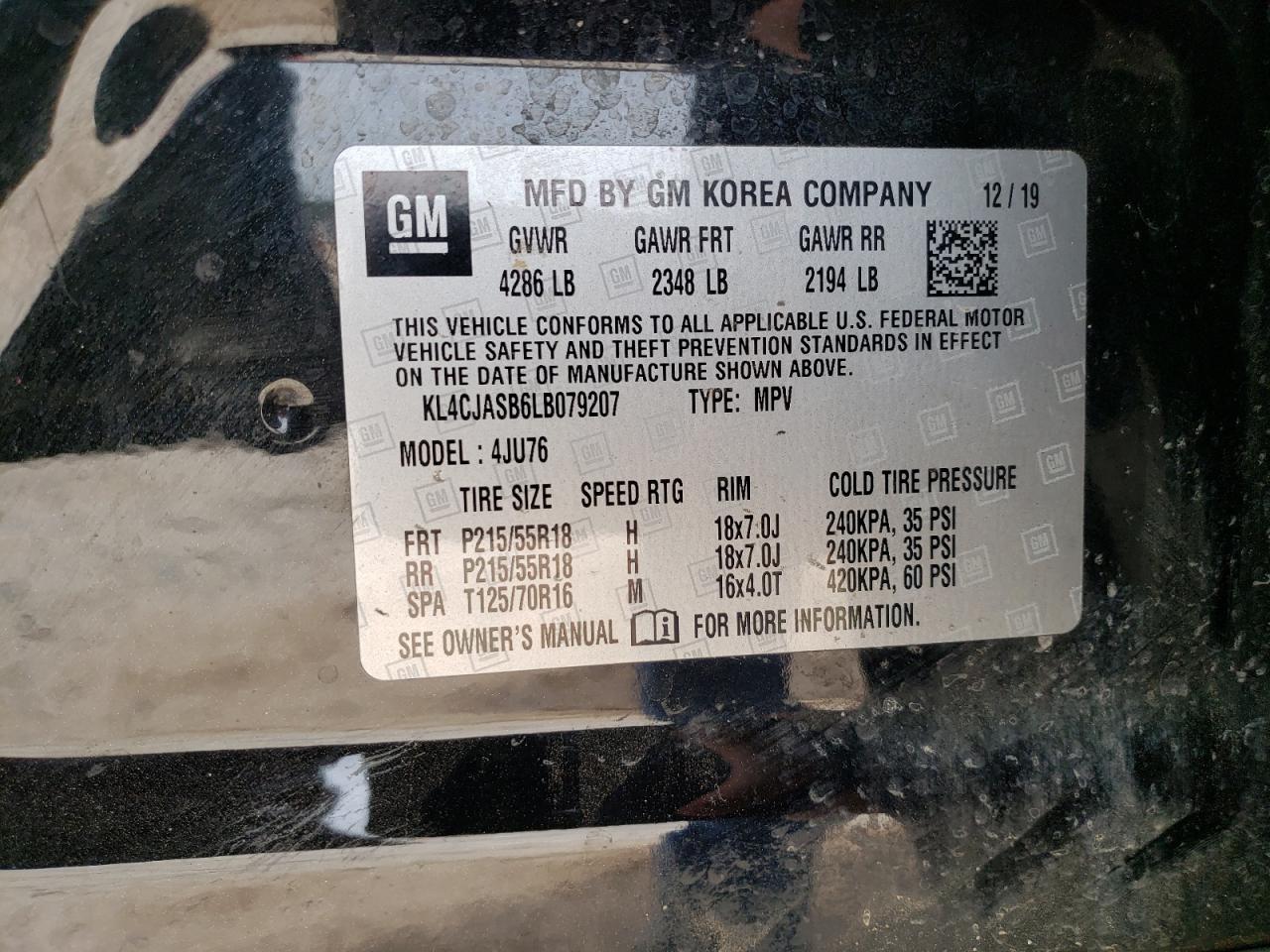 Photo 10 from auction – 2020 BUICK ENCORE PRE with VIN KL4CJASB6LB079207