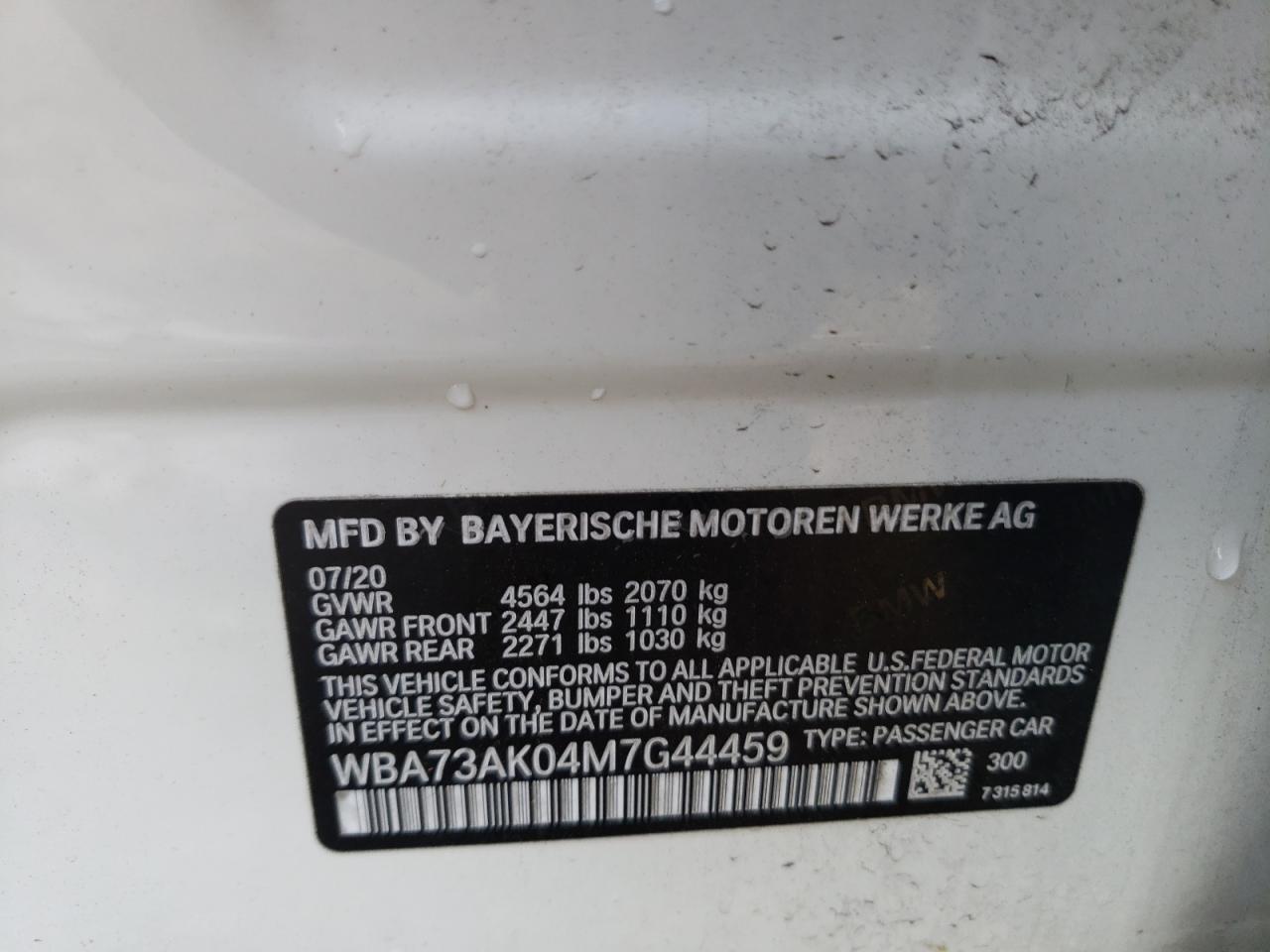 Photo 10 from auction – 2021 BMW 228XI with VIN WBA73AK04M7G44459