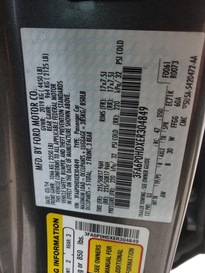 Photo 10 from auction – 2014 FORD FUSION SE with VIN 3FA6P0HDXER304849