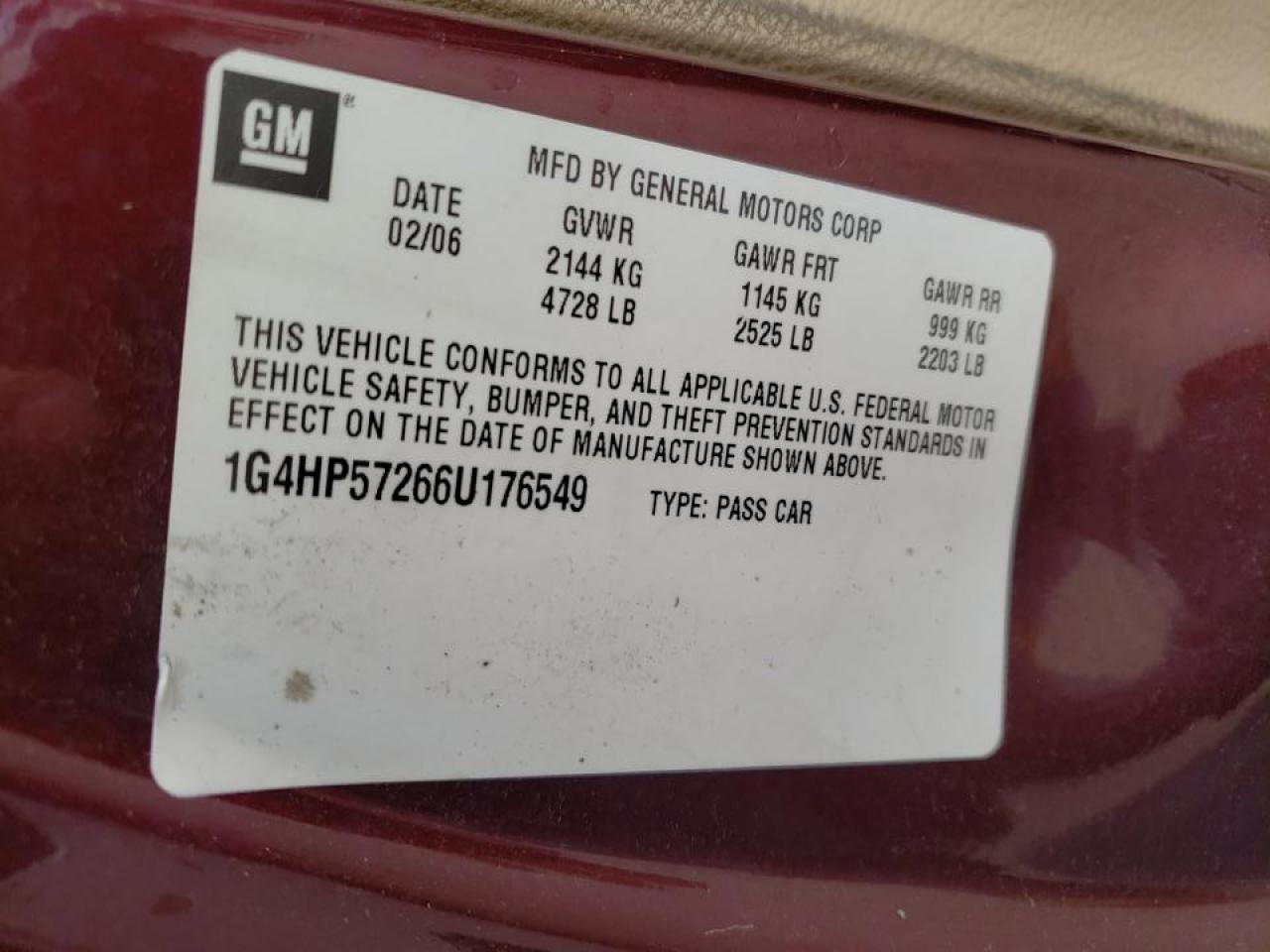 Photo 10 from auction – 2006 BUICK LUCERNE CX with VIN 1G4HP57266U176549