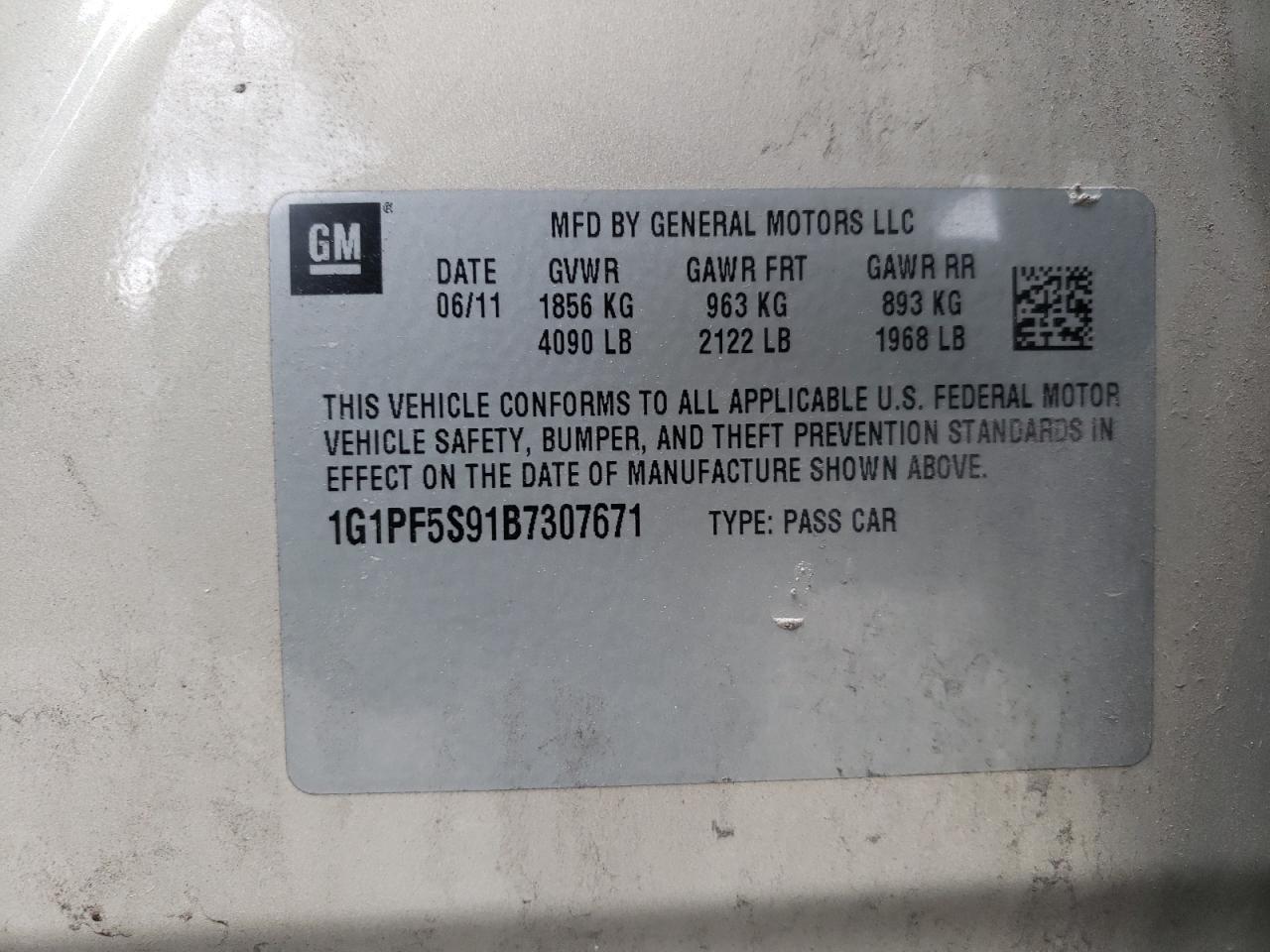 Photo 10 from auction – 2011 CHEVROLET CRUZE LT with VIN 1G1PF5S91B7307671