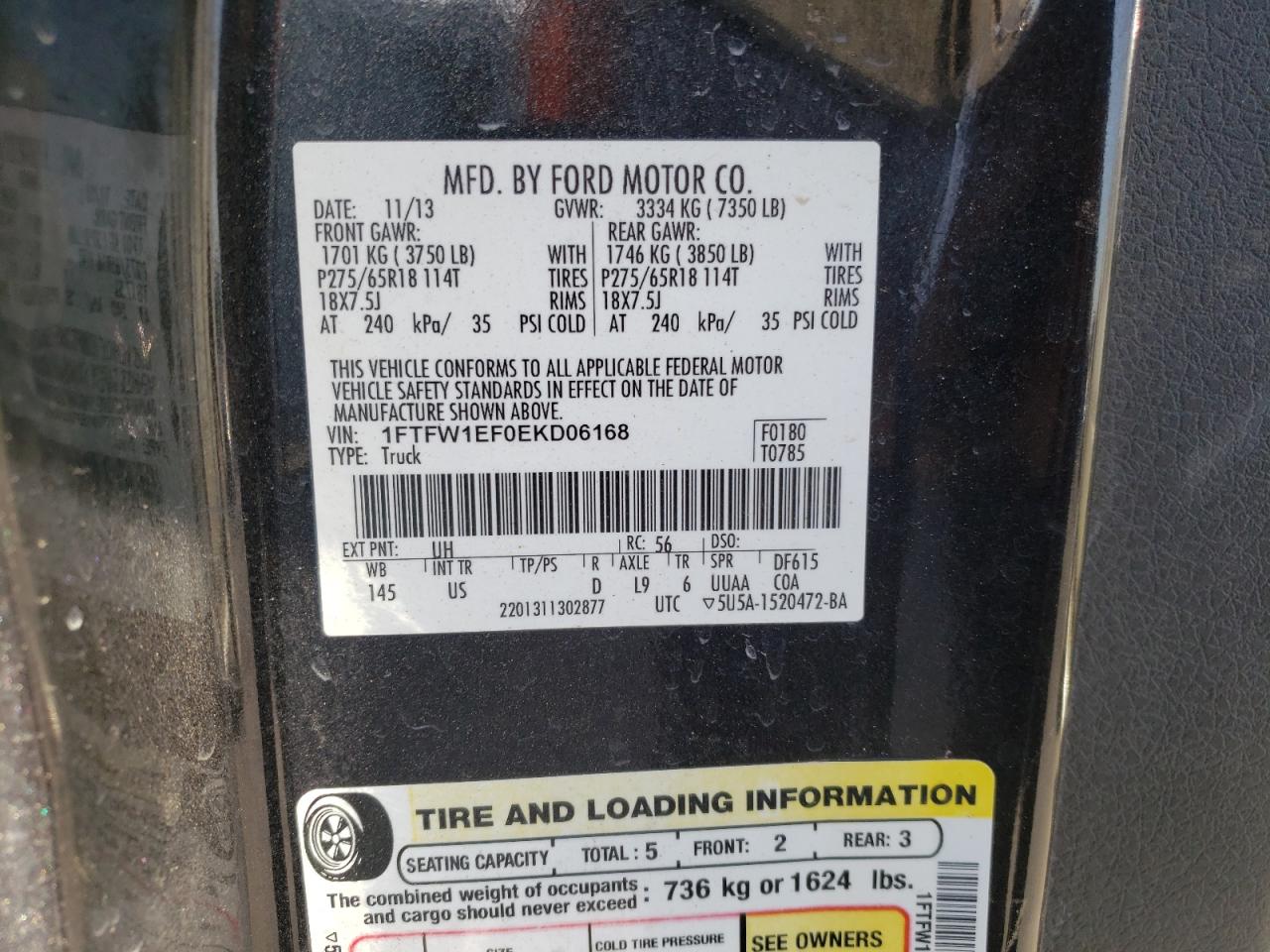 Photo 10 from auction – 2014 FORD F150 SUPER with VIN 1FTFW1EF0EKD06168