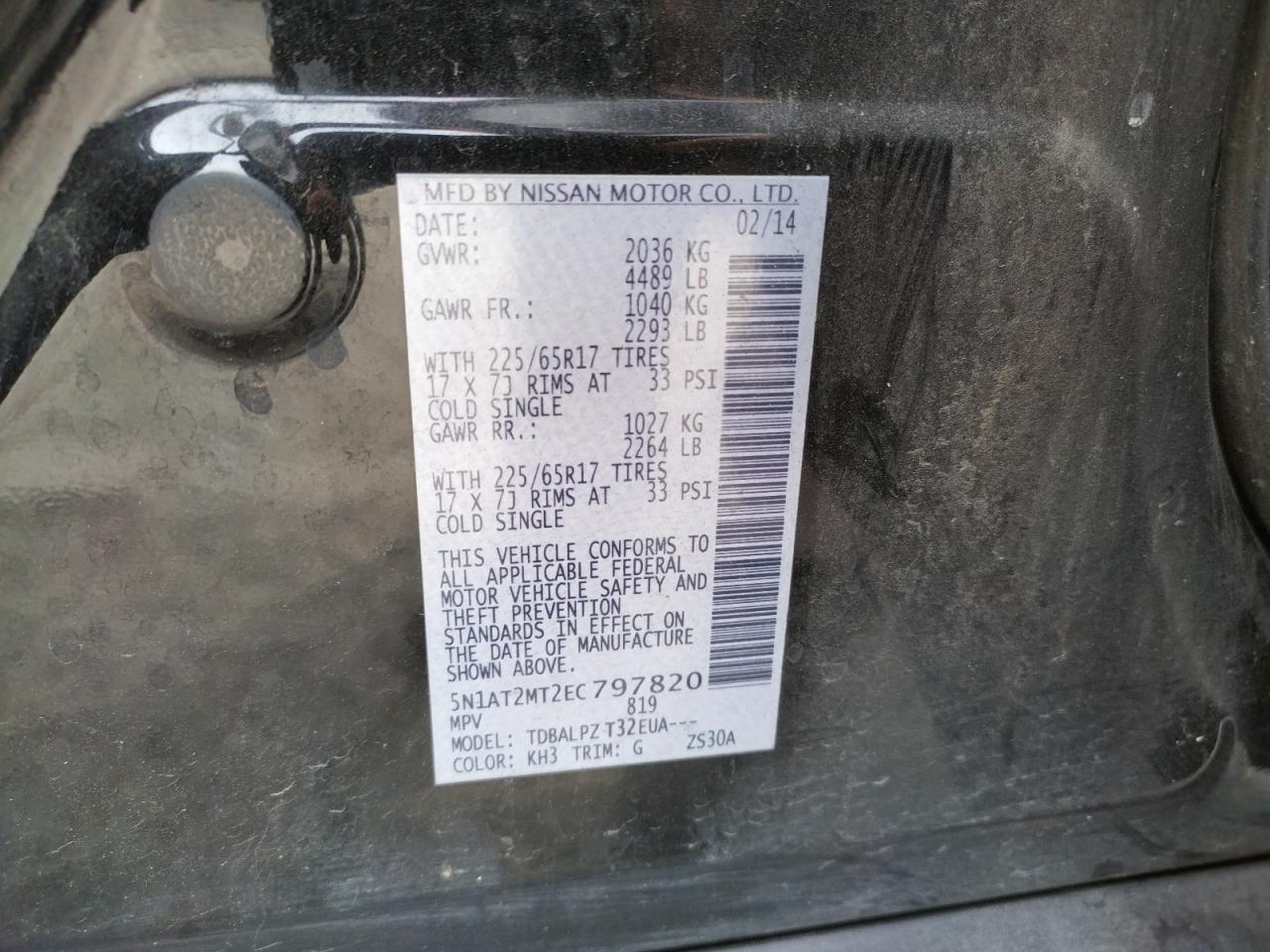 Photo 10 from auction – 2014 NISSAN ROGUE S with VIN 5N1AT2MT2EC797820