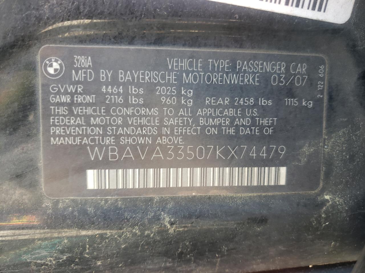 Photo 10 from auction – 2007 BMW 328 I with VIN WBAVA33507KX74479