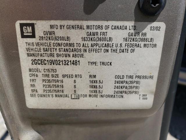 Photo 10 from auction – 2002 CHEVROLET SILVERADO with VIN 2GCEC19V021321481