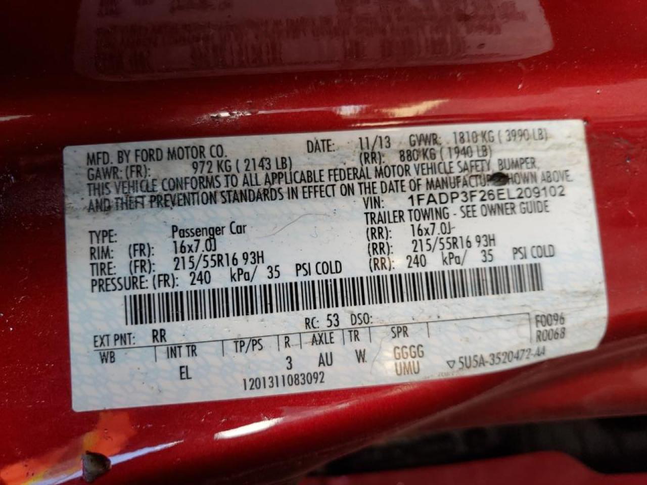 Photo 10 from auction – 2014 FORD FOCUS SE with VIN 1FADP3F26EL209102
